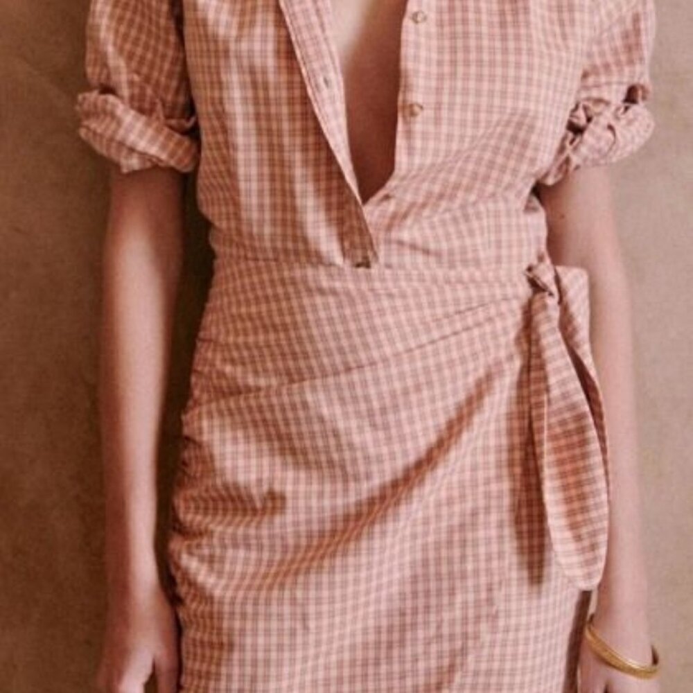 Sézane Jamey Linen Blend Wrap Shirt Mini Dress Size EU 36 US 4 Rose Pink - Picture 3 of 14